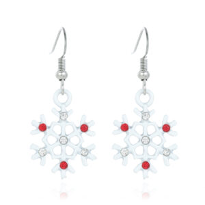 16. red diamond and white snowflake earrings