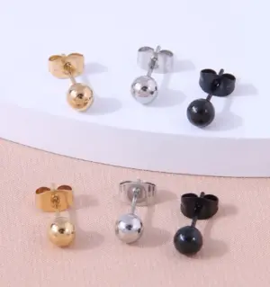 304 Stainless Steel Ball Electroplated Golden Plated Gun Black Plated Fashion Plating Ear Studs