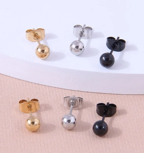 304 Stainless Steel Ball Electroplated Golden Plated Gun Black Plated Fashion Plating Ear Studs