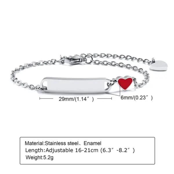 Wholesale PVD Coated Gold Plated Heart Shape Rectangle Stainless Steel Simple Style Waterproof Non Tarnish 201 Stainless Steel Bracelets