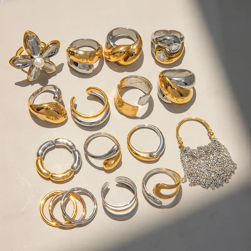 Wholesale PVD Coated Real Gold Plated Geometric 304 Stainless Steel Glam Simple Style Classic Style Waterproof Non Tarnish Open Rings