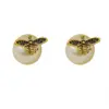 Wholesale 1 Pair Cute Pearl Bee Plating Copper 18K Gold Plated Ear Studs
