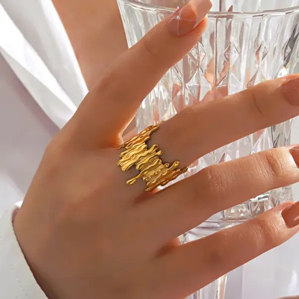 Wholesale Ion Plating (IP) 18K Gold Plated Irregular 304 Stainless Steel Funny Classic Style Waterproof Non Tarnish Open Rings