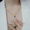 Wholesale Jewelry Fashion Geometric Stainless Steel Zircon PVD Coated Plating Pendant Necklace