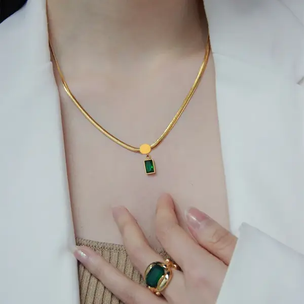 Wholesale Jewelry Fashion Geometric Stainless Steel Zircon PVD Coated Plating Pendant Necklace