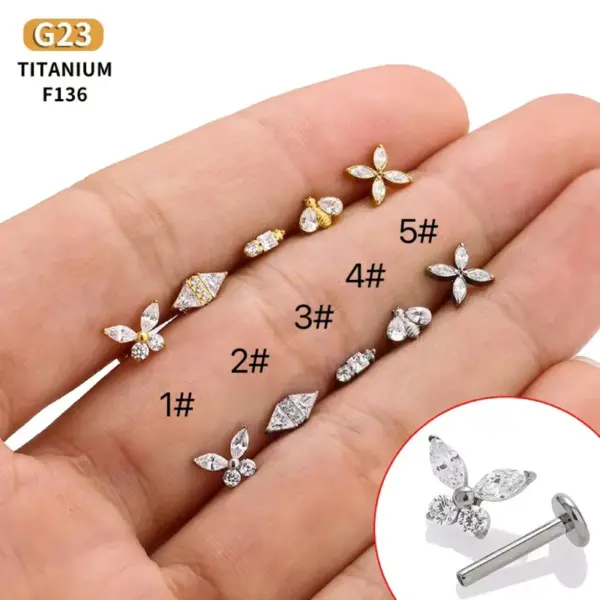 Wholesale 1 Piece Lip Rings Nordic Style Simple Style Cool Style Bee Butterfly Titanium Alloy Plating Inlay Zircon 18K Gold Plated Lip Rings Ear Cartilage Rings & Studs Nose Rings & Studs