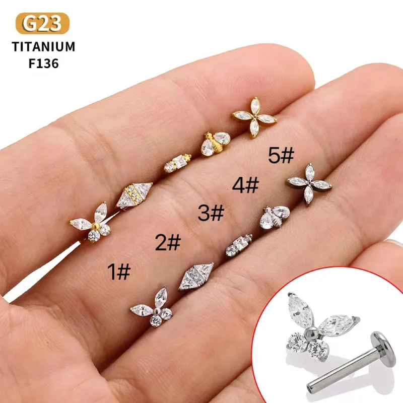 Wholesale 1 Piece Lip Rings Nordic Style Simple Style Cool Style Bee Butterfly Titanium Alloy Plating Inlay Zircon 18K Gold Plated Lip Rings Ear Carti