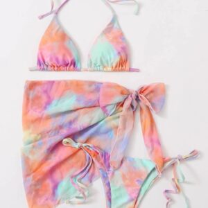 Wholesale New Swimwear Bikini Tie-Dye Three-Piece Set Colorful Chiffon Fashion Sexy Three-Piece Set Cross-Border Special for Swimwear Women