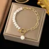 Wholesale Lady Butterfly Titanium Steel Plating Inlay Freshwater Pearl Bracelets