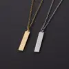 304 Stainless Steel Customization Laser Engraving Rectangle PVD Coated 18K Real Gold Plated Simple Style Waterproof Non Tarnish Polishing Plating Cable Chain Pendant Necklace