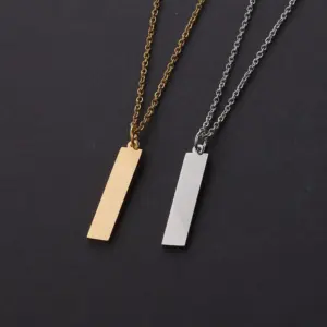 304 Stainless Steel Customization Laser Engraving Rectangle PVD Coated 18K Real Gold Plated Simple Style Waterproof Non Tarnish Polishing Plating Cable Chain Pendant Necklace