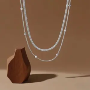 X0165-Double-layer Ball Snake Chain-Necklace-Steel Color