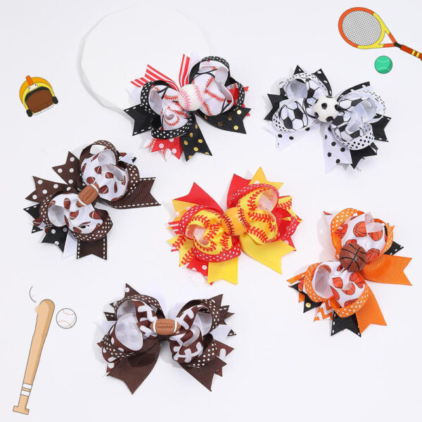 Wholesale Sports Ball Children's Hair Multi-layer Rib Ribbon Bow Hairpin Baby Sports