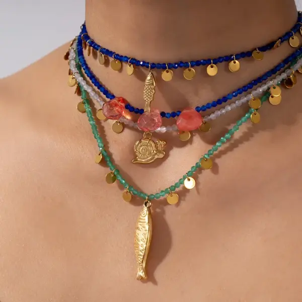 Wholesale Casual Elegant Lady Fish 304 Stainless Steel Natural Stone Beaded Chain Beaded Necklaces Wholesale