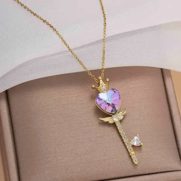 Wholesale Jewelry Cute Star Heart Shape Bow Knot Titanium Steel Zircon Inlay Pendant Necklace