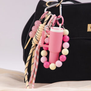 Acrylic beaded bag charm - pink / Individually packaged in OPP bags.