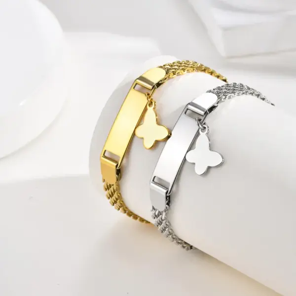 Wholesale PVD Coated Real Gold Plated 18K Gold Heart Shape Butterfly 304 Stainless Steel Cute Waterproof Non Tarnish 304 Stainless Steel Bracelets