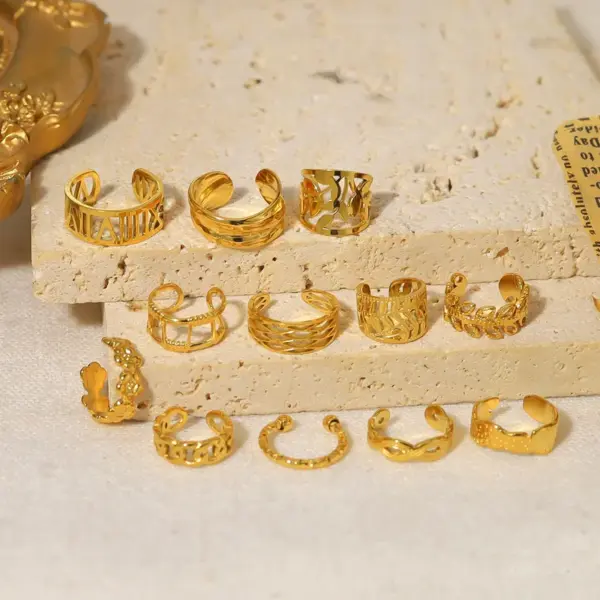 Wholesale PVD Coated 18K Gold Real Gold Plated Leaf Roman Numeral Flower 304 Stainless Steel Simple Style Waterproof Non Tarnish Ear Cuffs