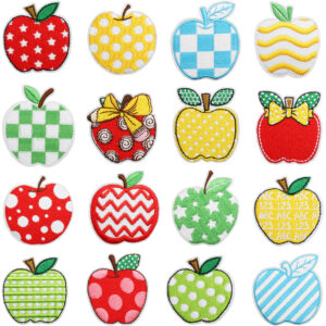 Wholesale Art Apple Embroidered Cloth Sticker Stripe Dot Apple Pattern Fruit Embroidered Label Bag Decorative Color Fruit