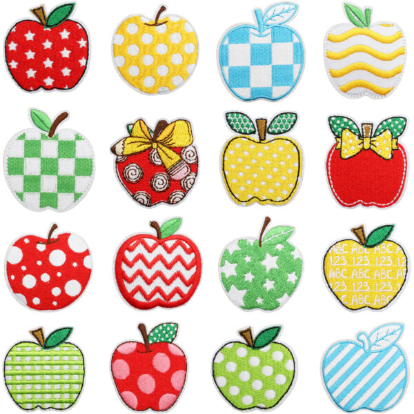 Wholesale Art Apple Embroidered Cloth Sticker Stripe Dot Apple Pattern Fruit Embroidered Label Bag Decorative Color Fruit