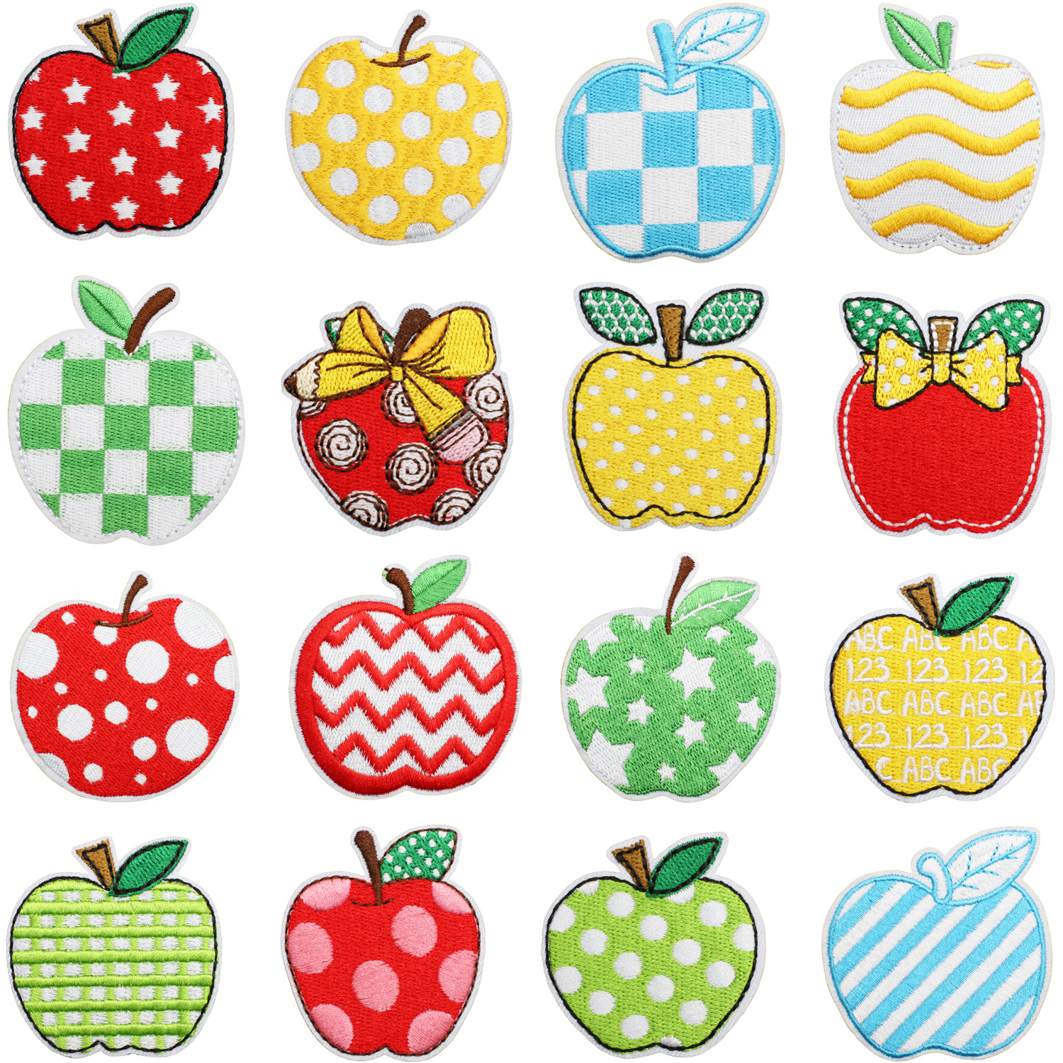 Wholesale Art Apple Embroidered Cloth Sticker Stripe Dot Apple Pattern Ft Embroidered Label Bag Decorative Color Ft