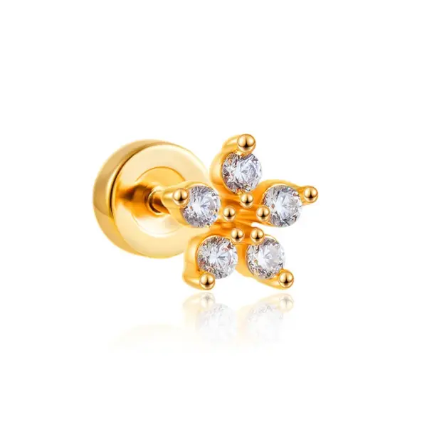 Wholesale 1 Piece Simple Style Geometric Star Heart Shape Plating Titanium Steel Zircon 18K Gold Plated Small Stud Earrings