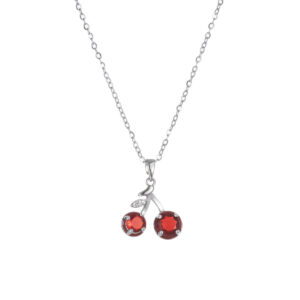 X4423 steel color red cherry necklace