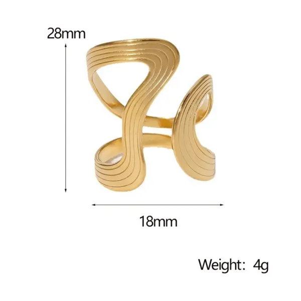 Wholesale PVD Coated Real Gold Plated 18K Gold Irregular Geometric Lines 304 Stainless Steel Modern Style IG Style Waterproof Non Tarnish Open Rings