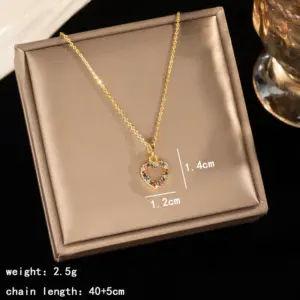 Gold-colored and Colored Zircon Heart Necklace