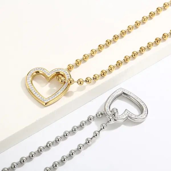 Wholesale PVD Coated 18K Gold Plated Heart Shape Stainless Steel Streetwear Waterproof Non Tarnish Bracelets Necklace