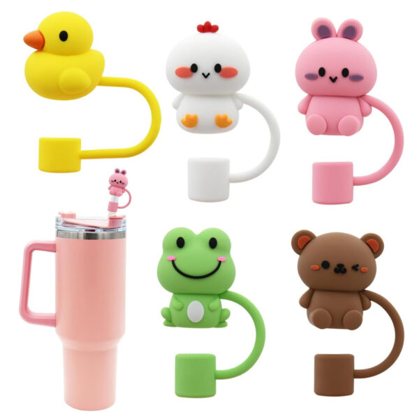 Wholesale Cross-border animal straw sleeve Stanley Cup silicone straw cap 10mm reusable dustproof straw plug