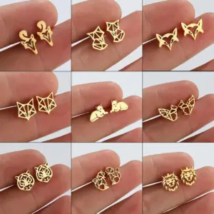 Wholesale PVD Coated 18K Gold Real Gold Plated Fox Lion 304 Stainless Steel Fashion Waterproof Non Tarnish Ear Studs