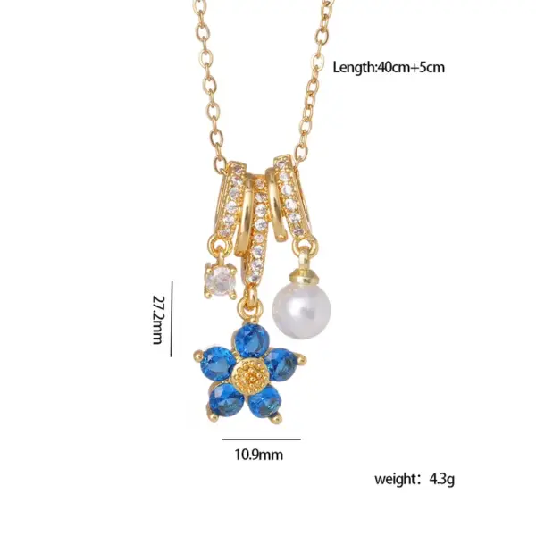 Wholesale Jewelry Glam Flower 304 Stainless Steel Copper Pendant Necklace Cable Chain