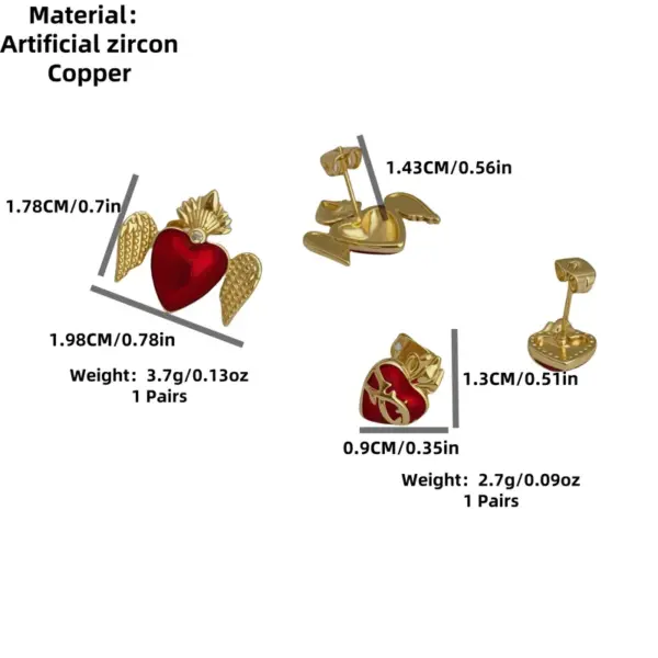 Wholesale Copper Heart Shape Electroplating 18K Real Gold Plated Elegant Romantic Sweet Ear Studs