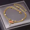 Wholesale Jewelry Lady Flower 304 Stainless Steel Artificial Diamond 18K Gold Plated Inlay Anklet