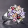 Wholesale Creative Fashion Copper Inlaid Color Zircon Flower Shape Ring