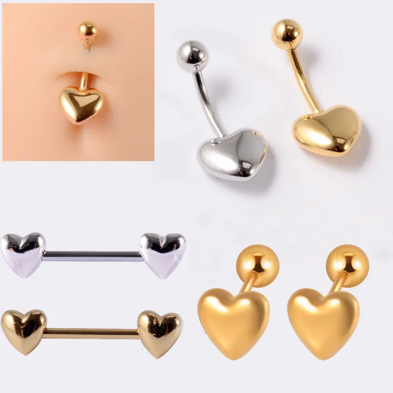 Wholesale 1 Piece 304 Stainless Steel Stone-Free Vacation Simple Style Roman Style Belly Rings Solid Color Gold Steel Color Red Heart Ion Plating (IP)