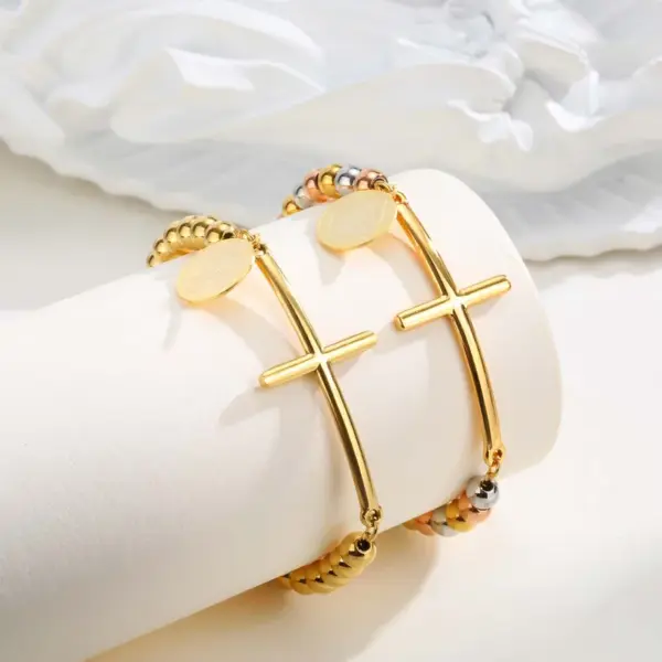 Wholesale PVD Coated Real Gold Plated 18K Rose Saint Benedict 201 Stainless Steel Retro Religion Waterproof Non Tarnish Bracelets