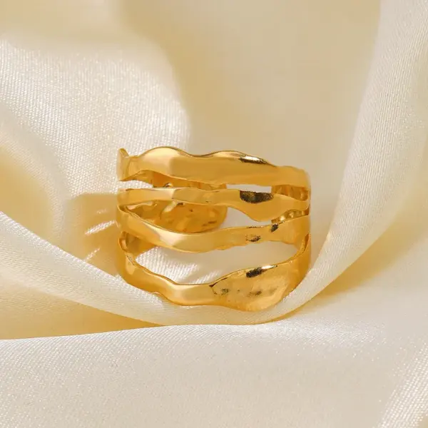 PVD Coated 18K Gold Plated Lines 304 Stainless Steel Streetwear Waterproof Non Tarnish Open Rings