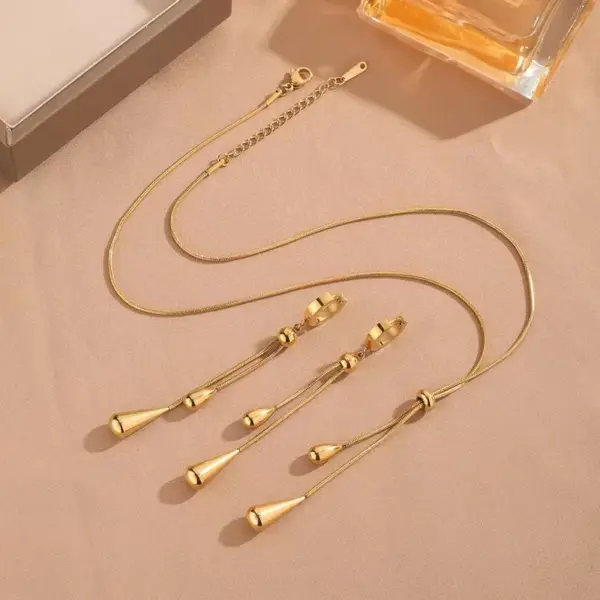 Titanium Steel Gold Plated Simple Style Classic Style Solid Color Plating Earrings Necklace
