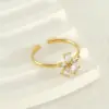 Wholesale PVD Coated 18K Gold Plated Flower 304 Stainless Steel Elegant Waterproof Non Tarnish Open Rings