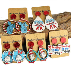 Wholesale Amazon cross-border supply teacher reading earrings wooden printed glitter earrings acrylic reading fun earrings