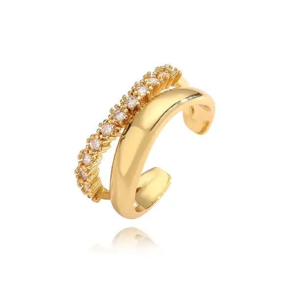 Wholesale Elegant Luxurious Shiny V Shape Copper Plating Inlay Zircon 18k Gold Plated Open Rings