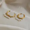 Wholesale PVD Coated Real Gold Plated 18K Gold Circle 201 Stainless Steel Freshwater Pearl Elegant Bohemian Roman Style Waterproof Non Tarnish Drop Earrings