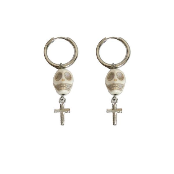 Wholesale Punk European American style Cross Cross white skull chain silver double layer necklace