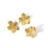 304 Stainless Steel Flower PVD Coated Stone-Free Real Gold Plated Retro Waterproof Non Tarnish Plating Gold Rings Earrings