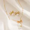 Wholesale Jewelry Simple Style Classic Style Bow Knot 304 Stainless Steel Artificial Pearls 18K Gold Plated Jewelry Set