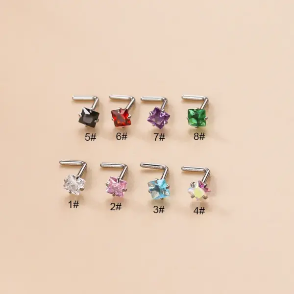 1 Piece 316L Stainless Steel Zircon Nose Rings & Studs Geometric Waterproof Non Tarnish Surgical Steel