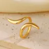 Wholesale PVD Coated 18K Gold Plated Lines 304 Stainless Steel IG Style Simple Style Waterproof Non Tarnish Open Rings