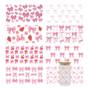 Wholesale Pink minimalist bow 16oz Cup UV DTF Wraps